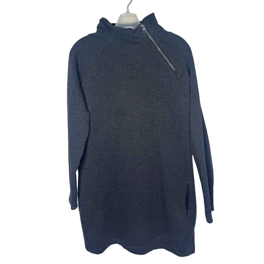 Earth Yoga Womens Charcoal Gray Asymmetric Zip Funnel Neck Tunic Sweatshirt L